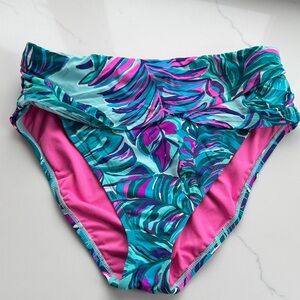 Lilly Pulitzer Teal & Pink Tropical Ruched Bikini Bottoms